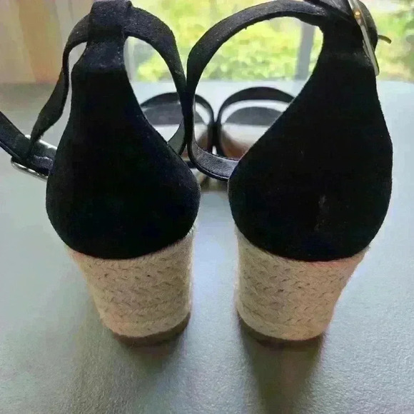 H&M Women's Wedge Heels Black Espadrilles Size 10 Ankle Strap - Picture 3 of 8